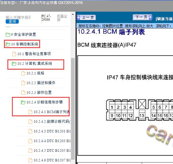 2015年吉利汽车全球鹰GX7 BCM针脚