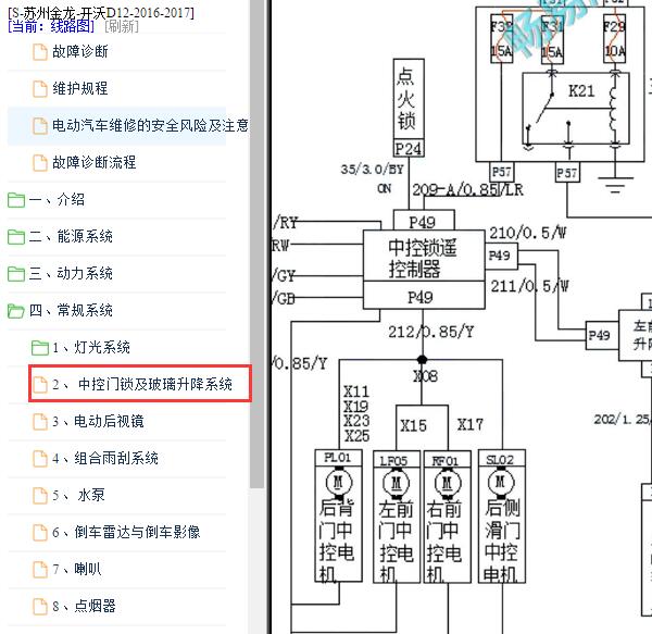 2016-2017年苏州金龙-开沃D12中控门锁电路图