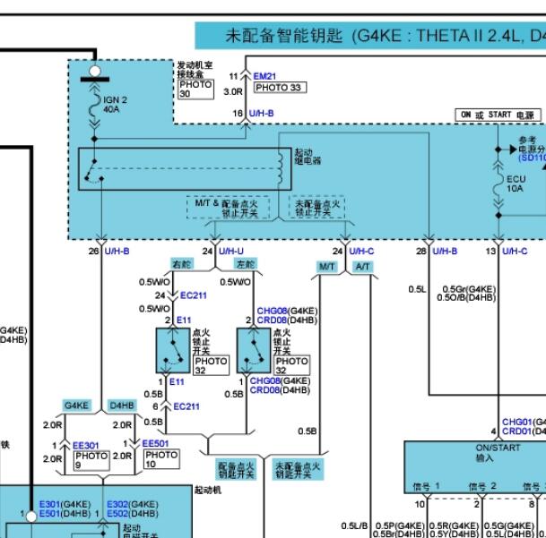 2010年现代胜达点火开关电路图
