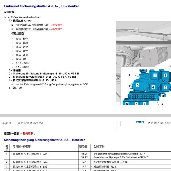 2013年奥迪A7保险丝与继电器位置