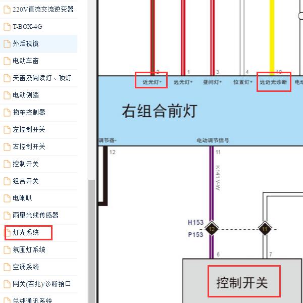 2021年长城坦克300灯光电路图与开关电路图