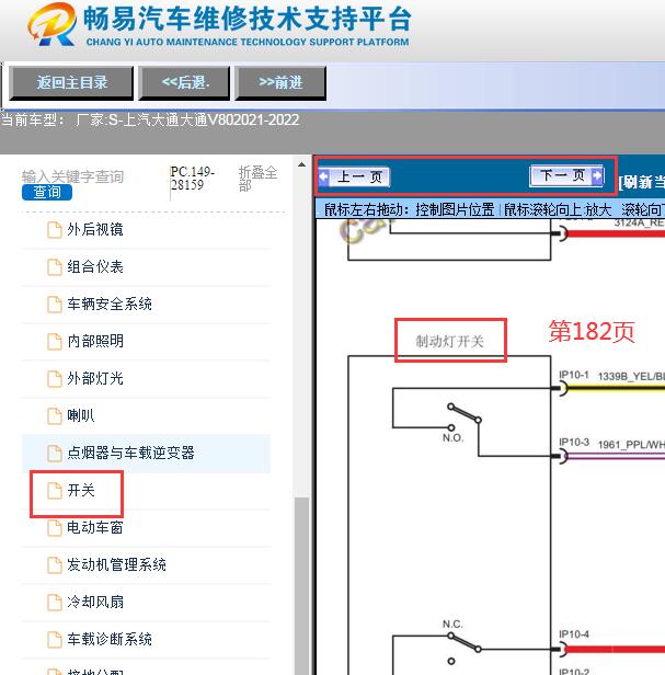 2021-2022年上汽大通V80刹车灯开关电路图