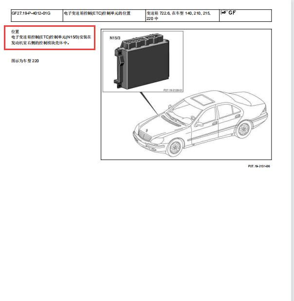 2001年奔驰S500变速箱电脑位置