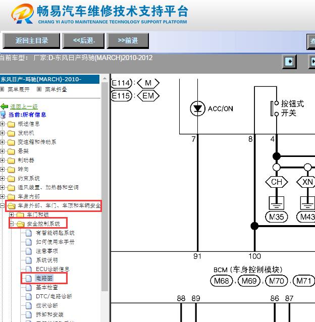 2010-2012年东风日产玛驰车身电脑电路图