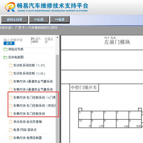 2013-2015年奔腾B50遥控门锁针脚