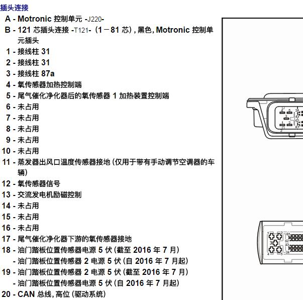 2015年大众捷达CKA发动机针脚定义