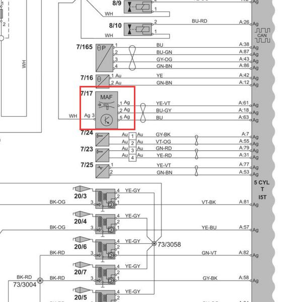2009年沃尔沃S80 发动机空气流量计电路图