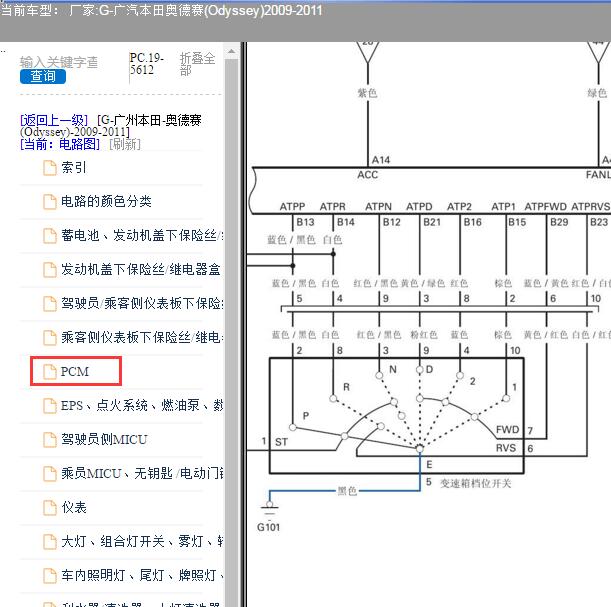 2009年广汽本田奥德赛变速箱电路图