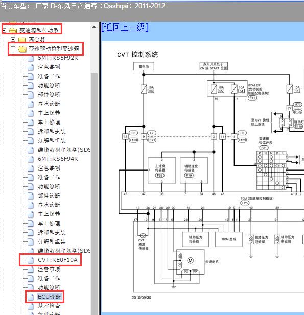 2011年日产逍客变速箱电路图