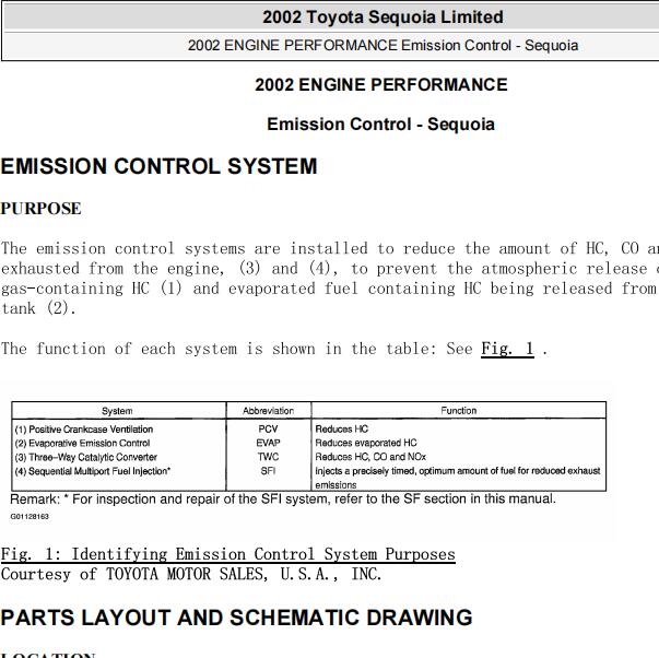 2002年丰田红杉蒸汽排放维修手册