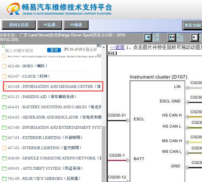 2010-2011年路虎揽胜运动版仪表电路图
