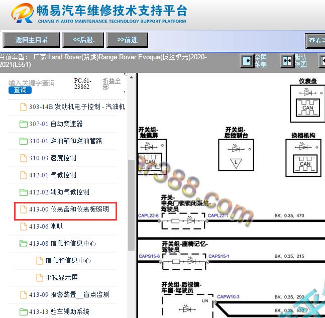 2020-2021年路虎揽胜极光档位显示电路图