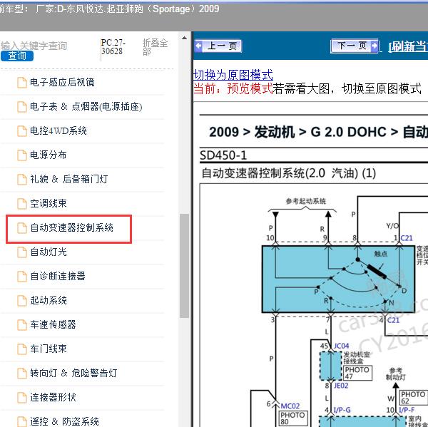 2009年东风悦达.起亚-狮跑（Sportage）变速箱电路图