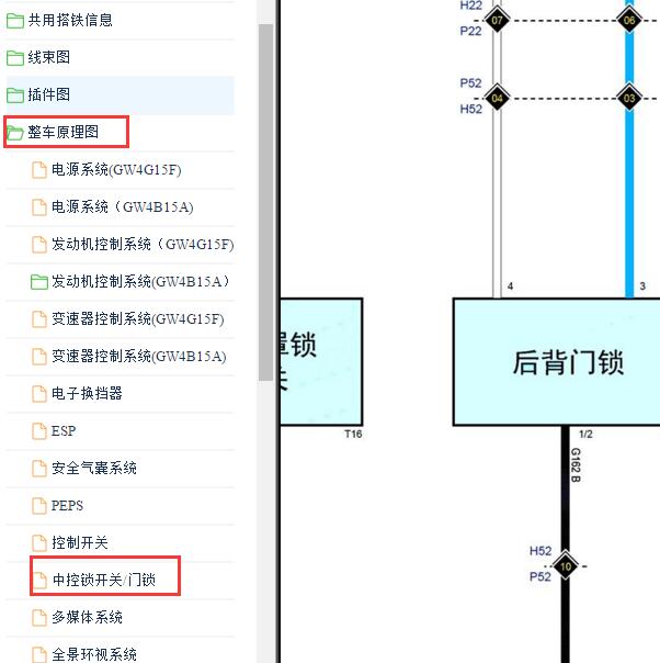 2020年长城哈弗H6尾门锁电路图