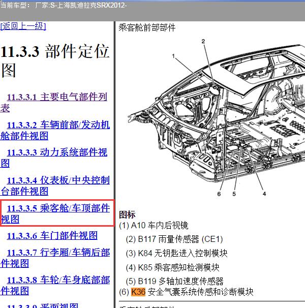 2012年凯迪拉克SRX安全气囊模块位置