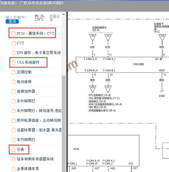 2021年本田UR-V ABS仪表和网关电路图