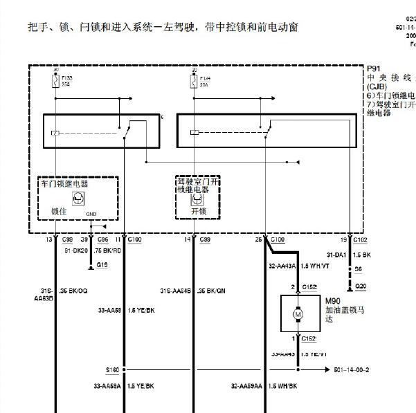 2008年福特福克斯中控门锁电路图