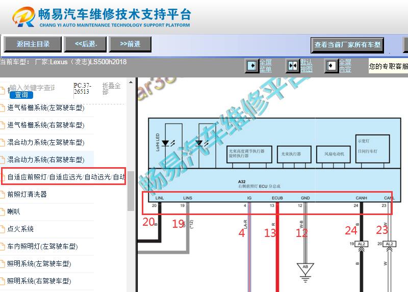 2018年雷克萨斯LS500H 右前照灯总成电路图