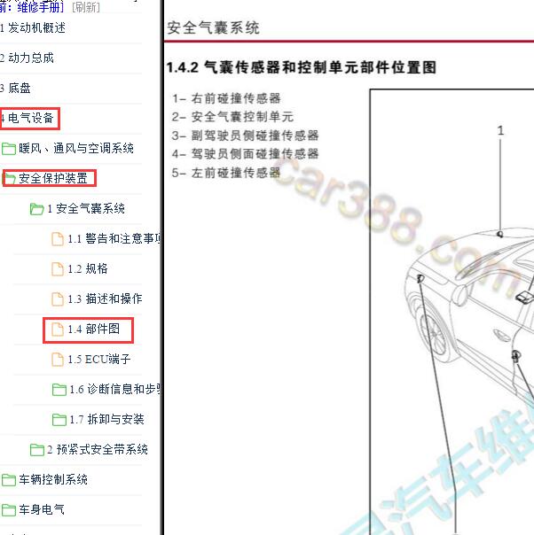2017-2018年 宝沃BX7气囊系统部件位置