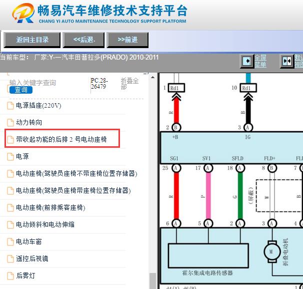 2010-2011年丰田普拉多后排座椅电路图