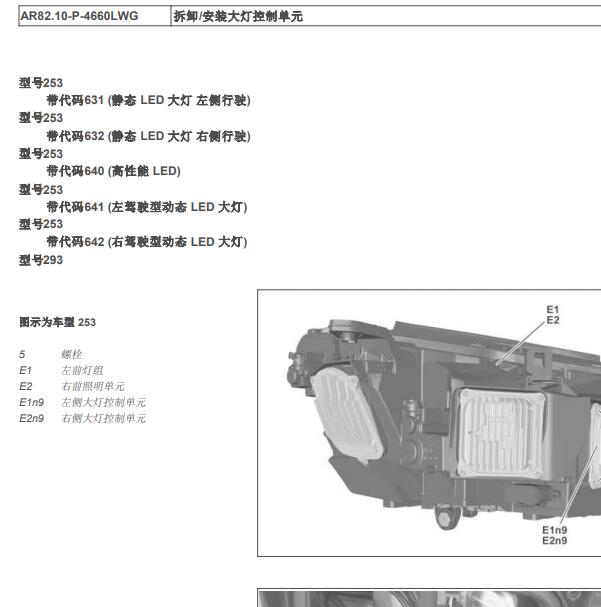 奔驰GLC260 大灯维修手册