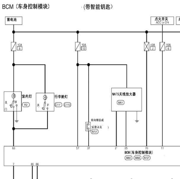 2014-2018年郑州日产NV200仪表车身和智能钥匙电路图