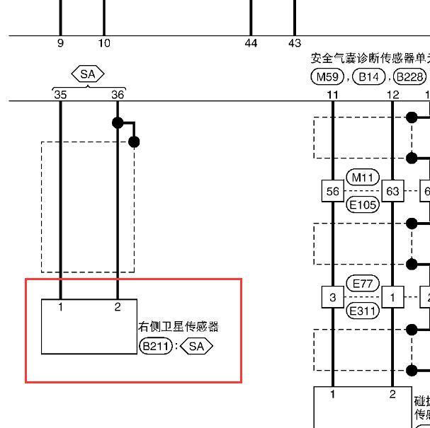 2011-2012年日产天籁 右侧卫星传感器电路图