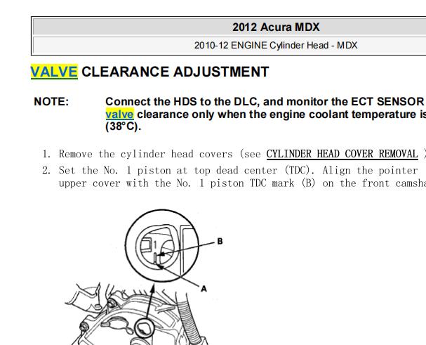 2012年讴歌MDX 发动机气门间隙调整资料