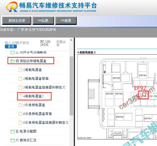 2018年北京汽车EU5 空调PTC加热保险丝位置
