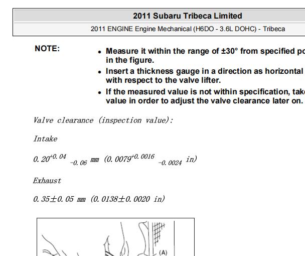 2011年斯巴鲁驰鹏发动机气门间隙