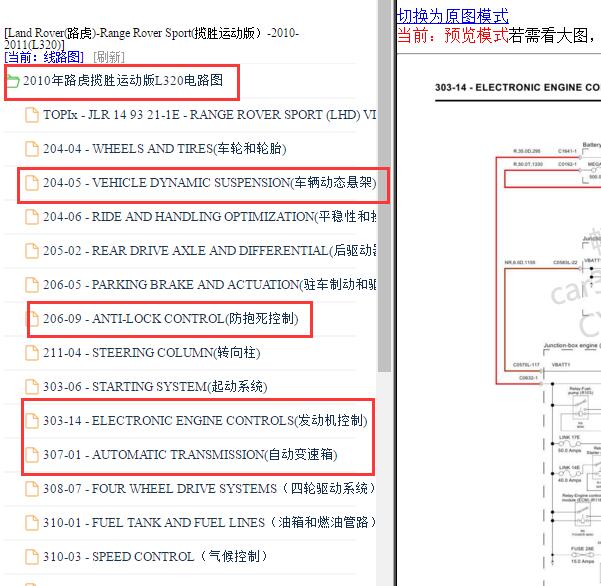 2010-2011年路虎揽胜运动版发动机等电路图