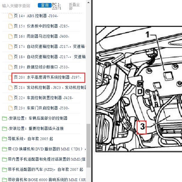 2005-2010年奥迪A8 水平高度模块位置