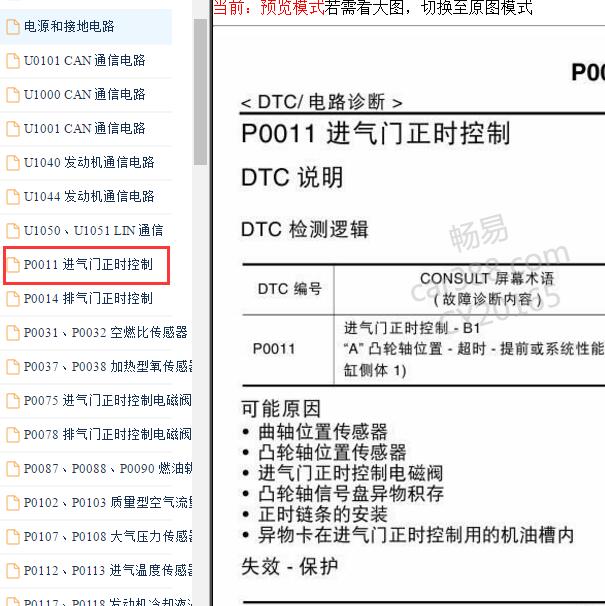 2017-2018年日产奇骏P0011故障码资料