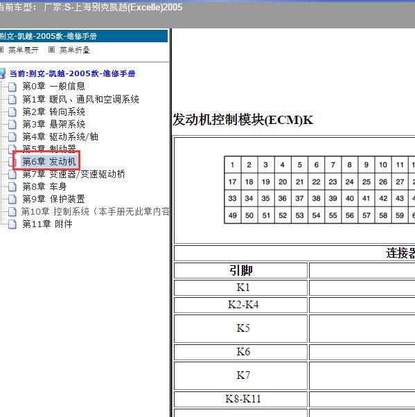 2005年上海别克-凯越 发动机针脚
