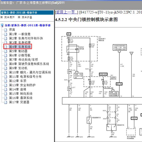2011年上海雪佛兰-新赛欧 中控锁电路图
