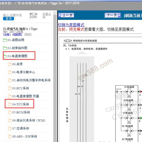 2017-2018奇瑞汽车-瑞虎3x 变速箱电路图