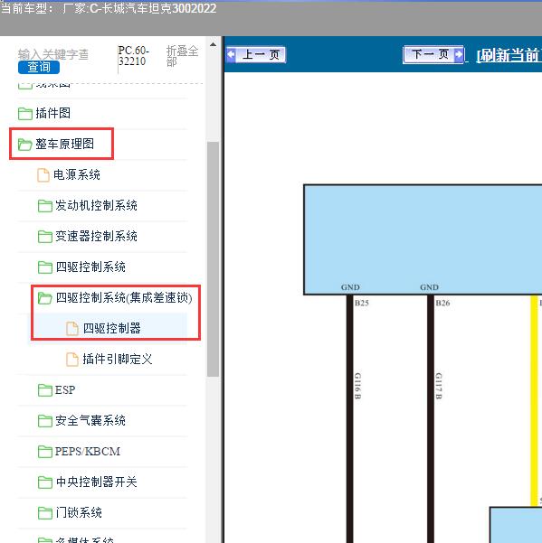 2022年长城汽车-坦克300 四驱模块差速锁电路图