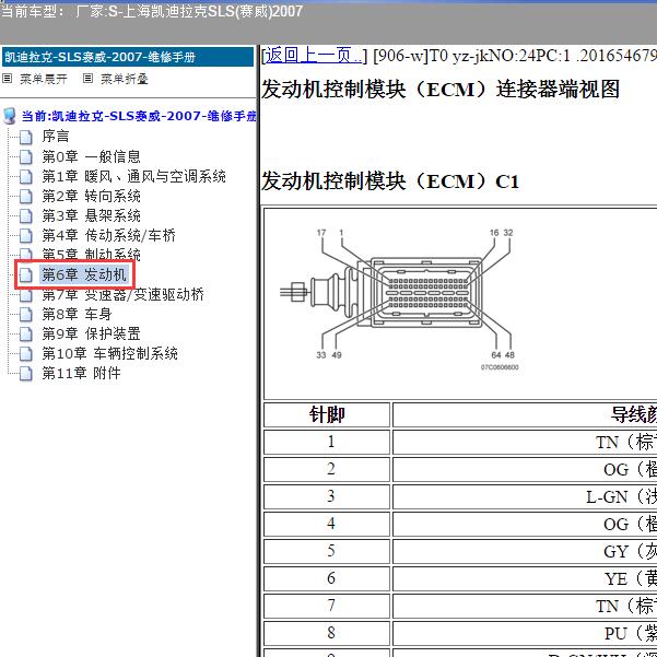 2007年上海凯迪拉克-SLS(赛威) 发动机针脚