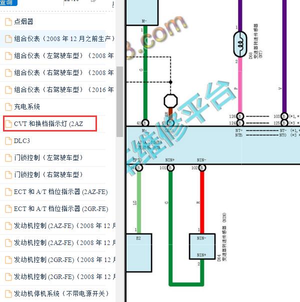 2013年丰田普瑞维亚CVT变速箱转速传感器电路图