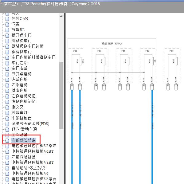 2015年保时捷卡宴左前保险丝盒电路图