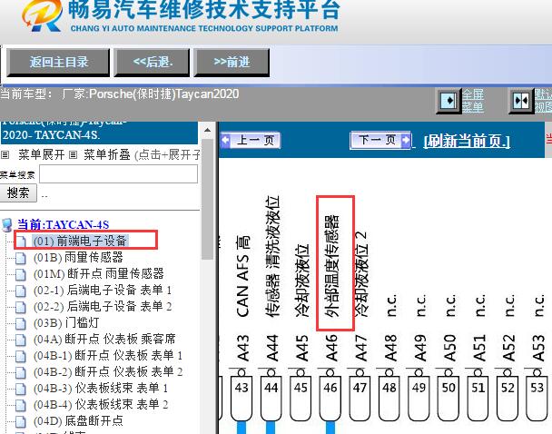2020年保时捷Taycan车外温度传感器相关电路图