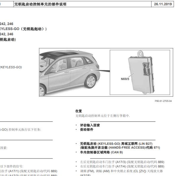 2012年奔驰B200无钥匙启动模块安装位置.