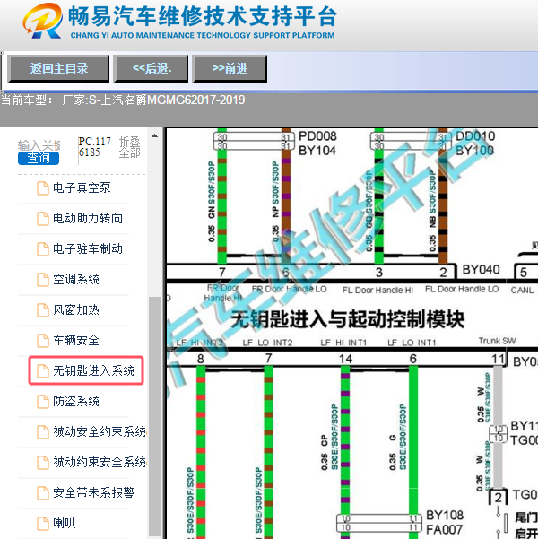 2019年名爵MG6 无钥匙模块电路图