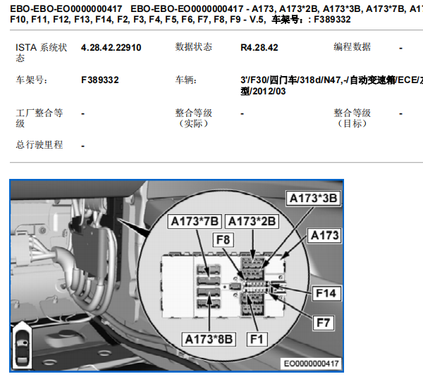 2012年宝马318D 前部和后部电子模块位置