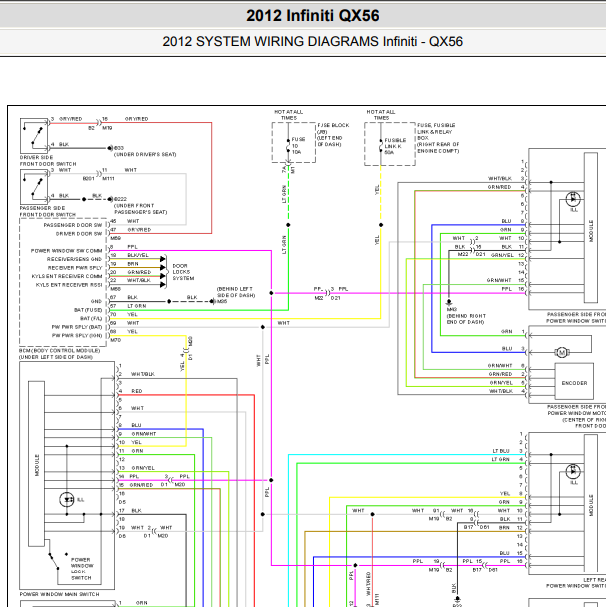 2012年英菲尼迪QX56车窗玻璃电路图