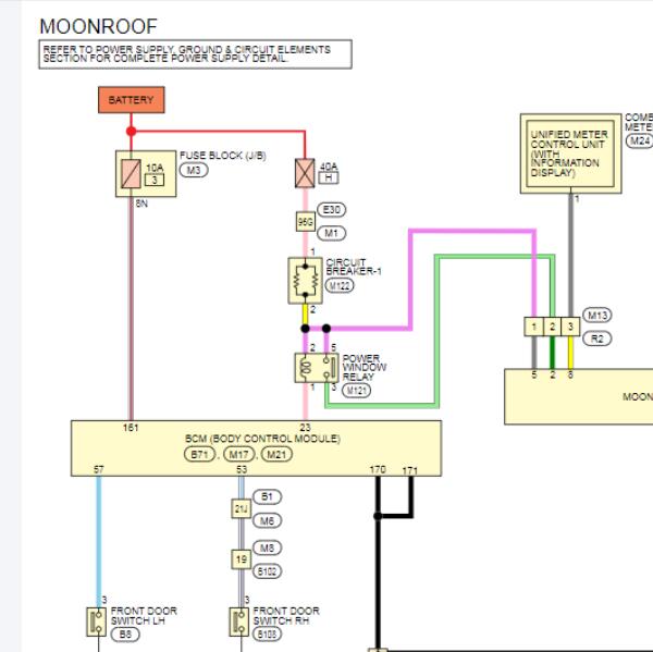 2024年日产天籁天窗电路图