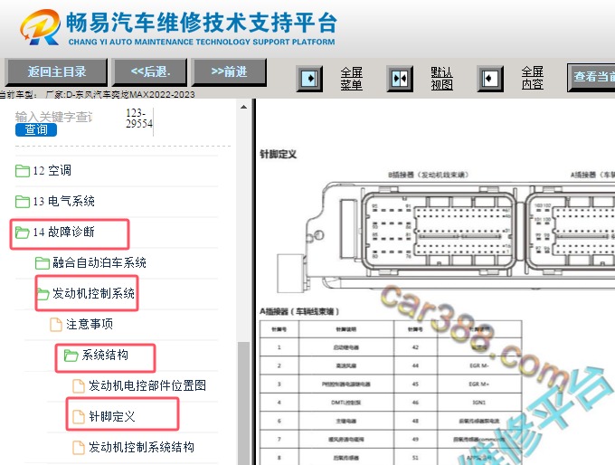 2022-2023年东风风神奕炫发动机电脑针脚资料