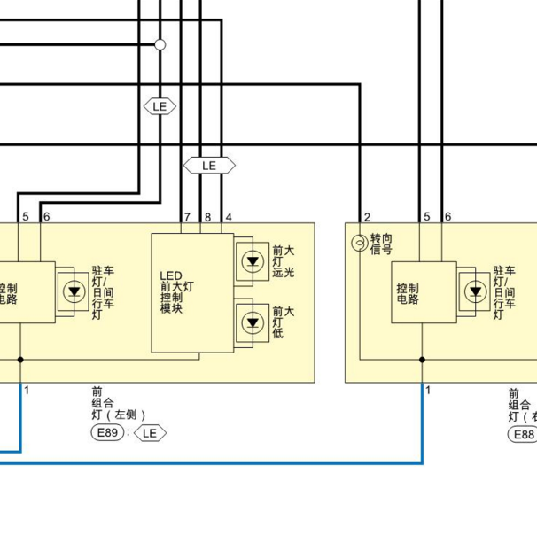 2021-2022年日产轩逸前大灯行车灯电路图