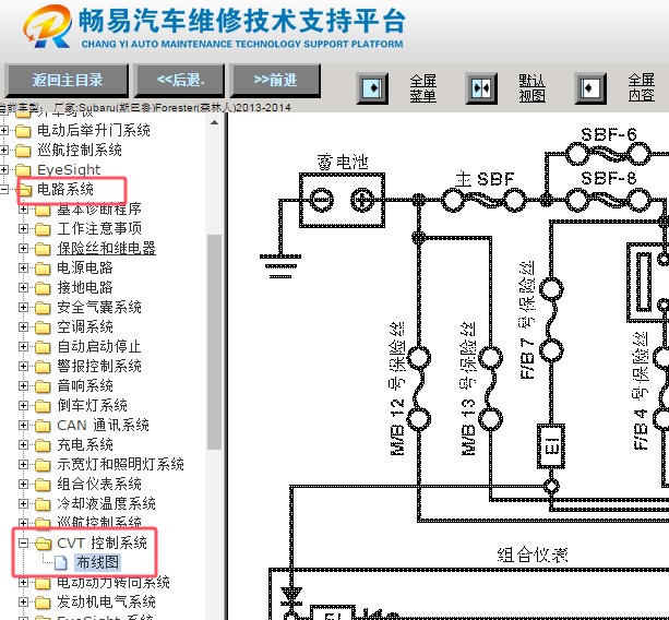 2013-2014年斯巴鲁森林人变速箱电路图