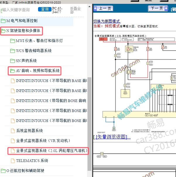 2018-2020年Infiniti(英菲尼迪)-Q50 全景影像电路图